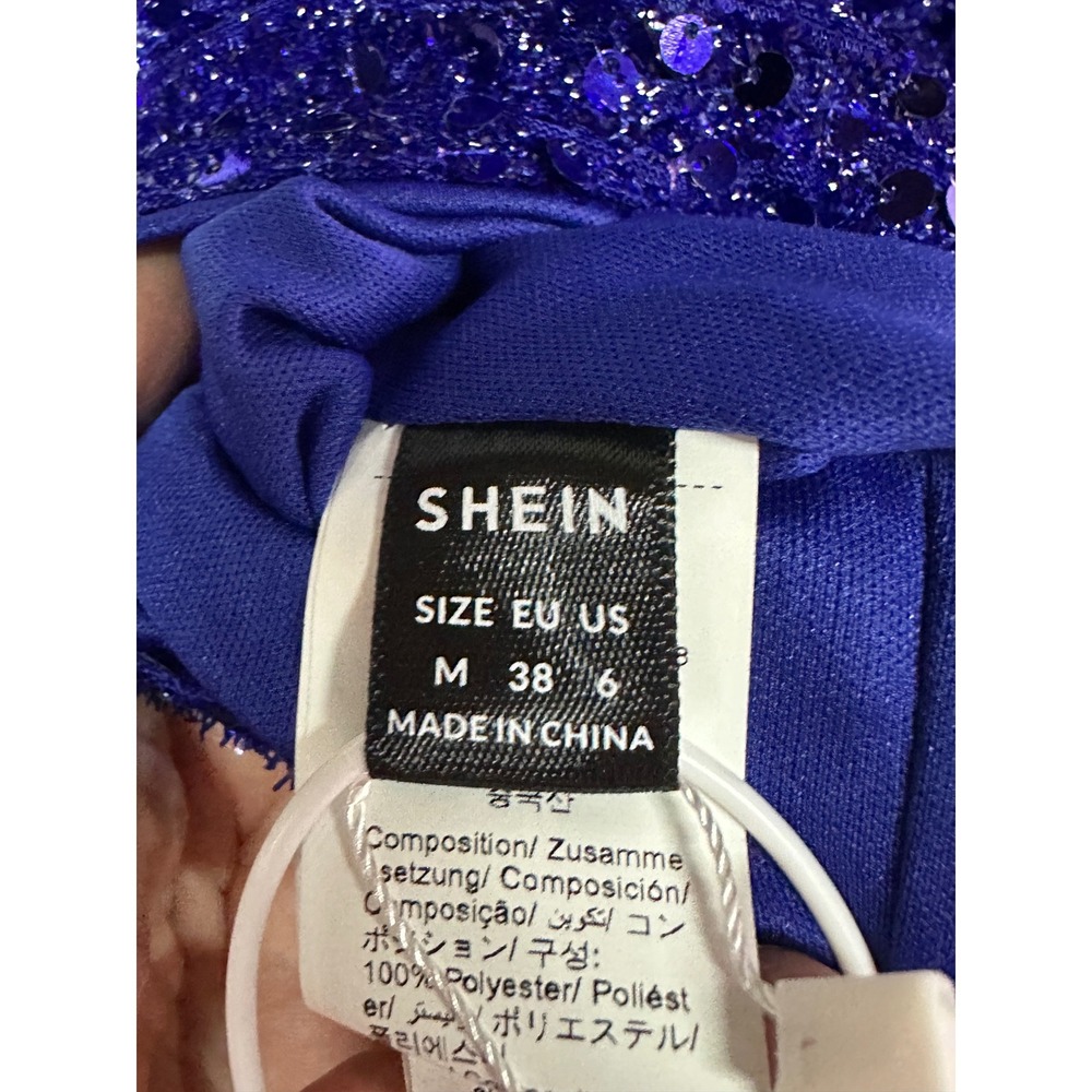 SHEIN Royal Blue Sequin Mini Dress Ruffled Satin Straps V-Neck Size 6 NEW - Picture 3 of 3